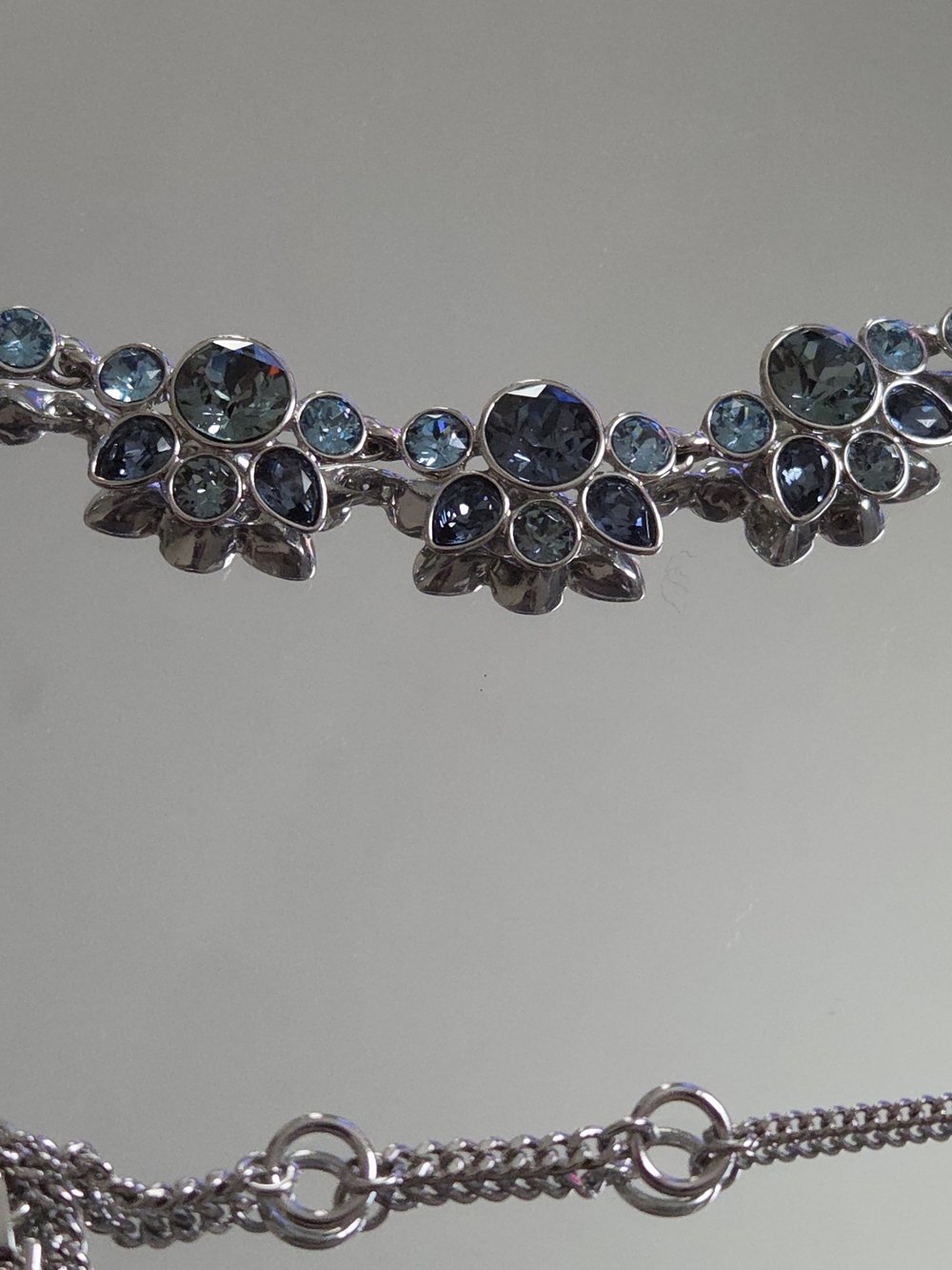 Silver Floral Blue Crystal Necklace - Women Jewelry